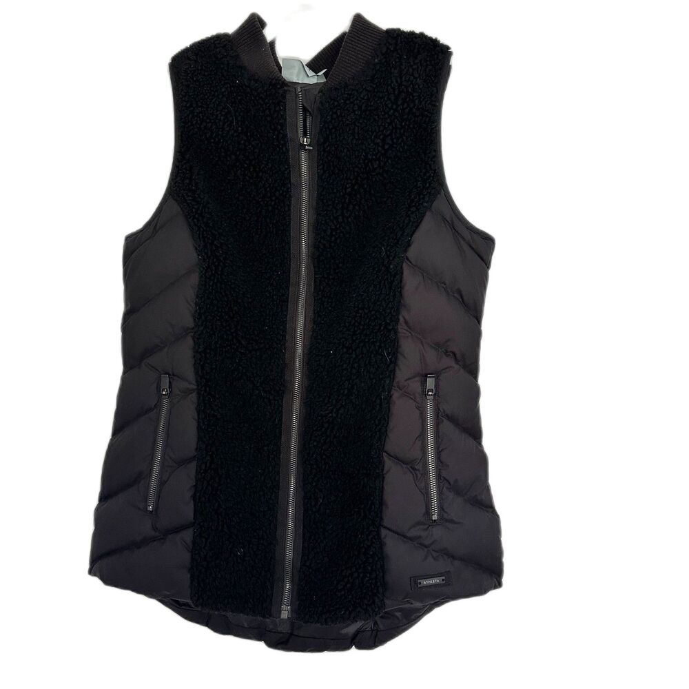 Athleta Responsible Down Tundra Vest Black Fleece Panels Size S